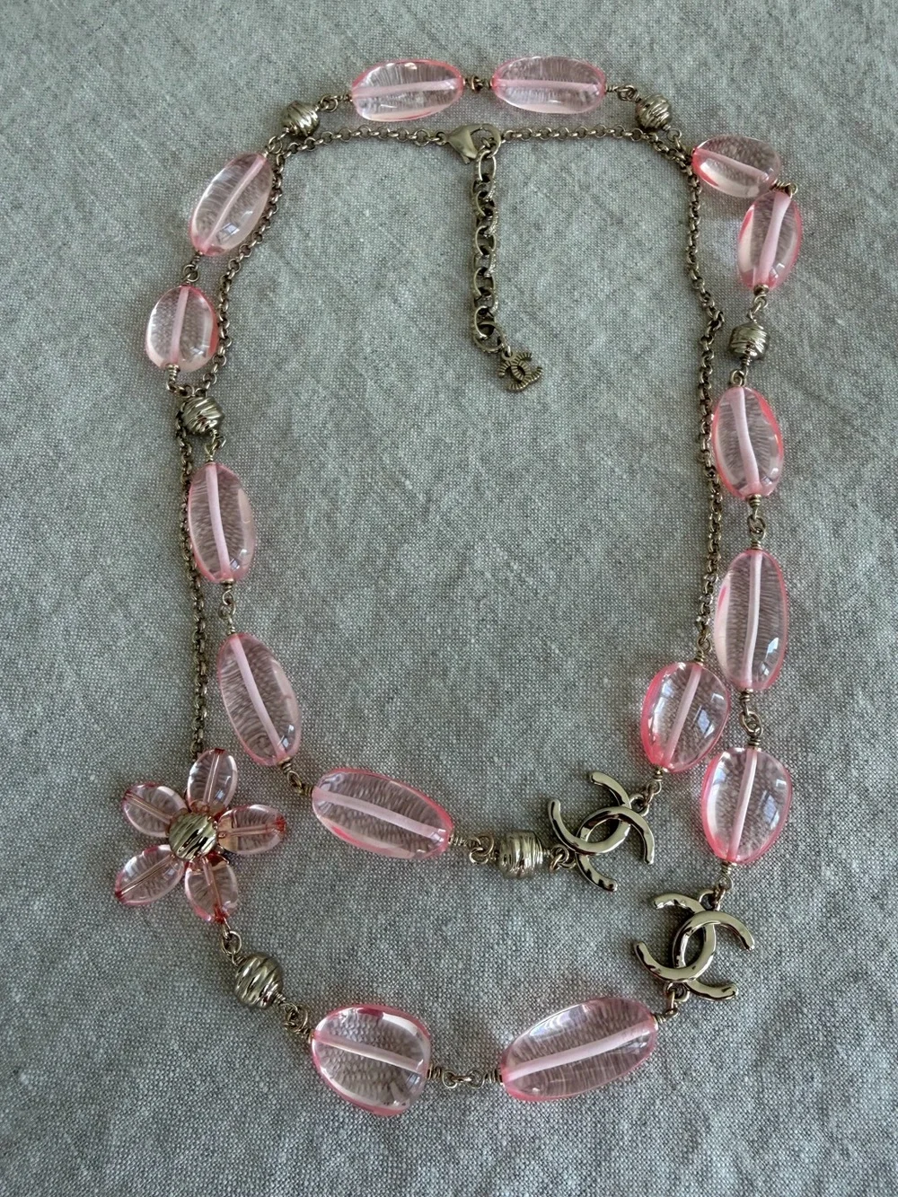 🌸CHANEL Pink Bead Camellia & CC Charm Layered Necklace🌸